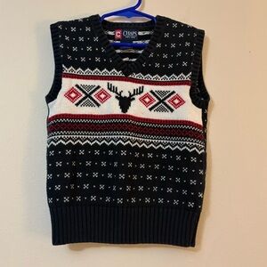 Chaps sweater vest Boys 5 black, red & white Christmas Holiday cl